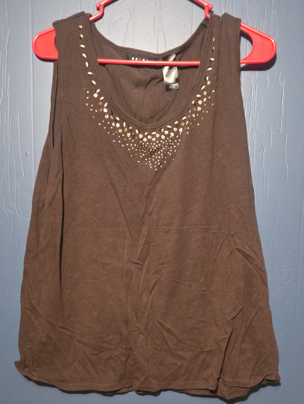 Axcess Brown Tank Top with Metallic Stud Accents